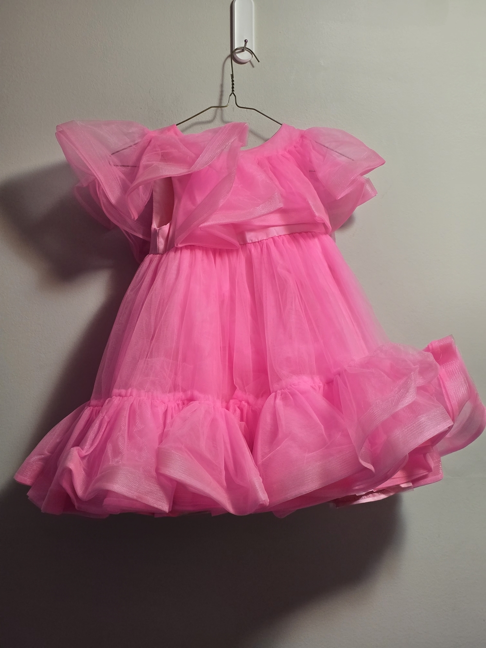 Hot Pink Tulle Ruffle Girls' Formal Dress AGE 6-7